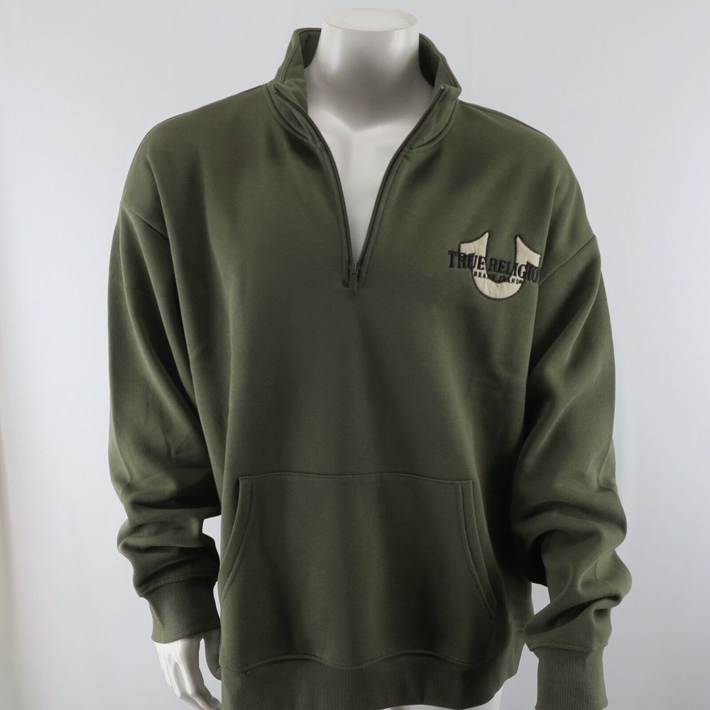 True Religion Quarter Zip Pullover Sweater Mens Large‎ Green